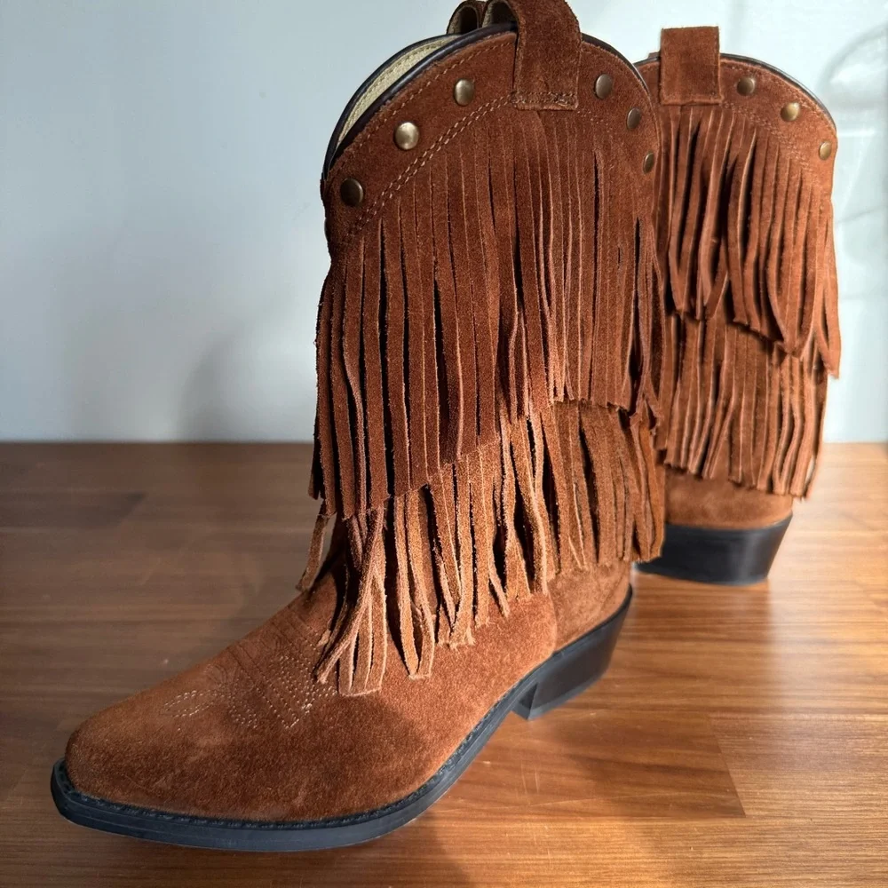 NWOB Smoky Mountain Girls Double Fringe Suede Cowboy Boots, size 1